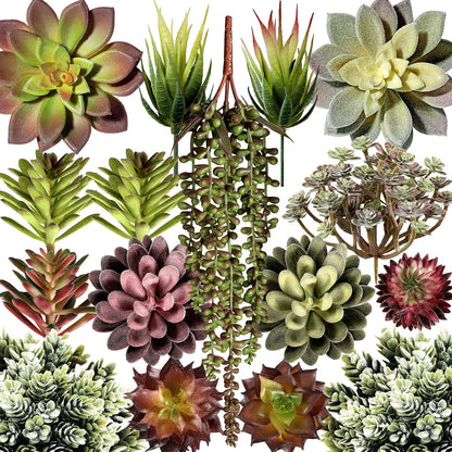 Artificial Succulent Plants Fake Assorted - 16 Pack - Unpotted Face Succulent Plants - Realistic
