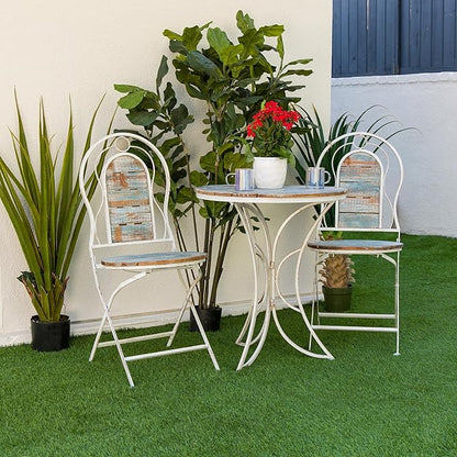 Alpine Corporation Indoor/Outdoor 3-Piece Wood and Metal Bistro Set Table and Folding Chairs Patio