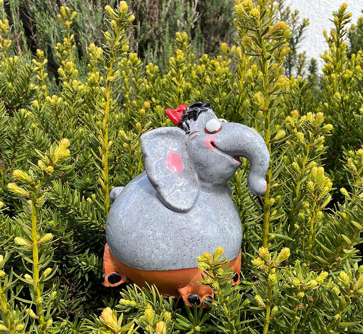 Ceramic Garden Decor - Elephant Lawn Stake - Outdoor Statue - Perfect, Unique Gifts for Gardeners