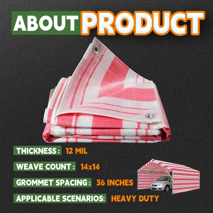 RAINDEWAY Tarps 20x30 Feet,12 Mil Sunshade Striped Tarp Waterproof,Multipurpose Poly Tarp Cover