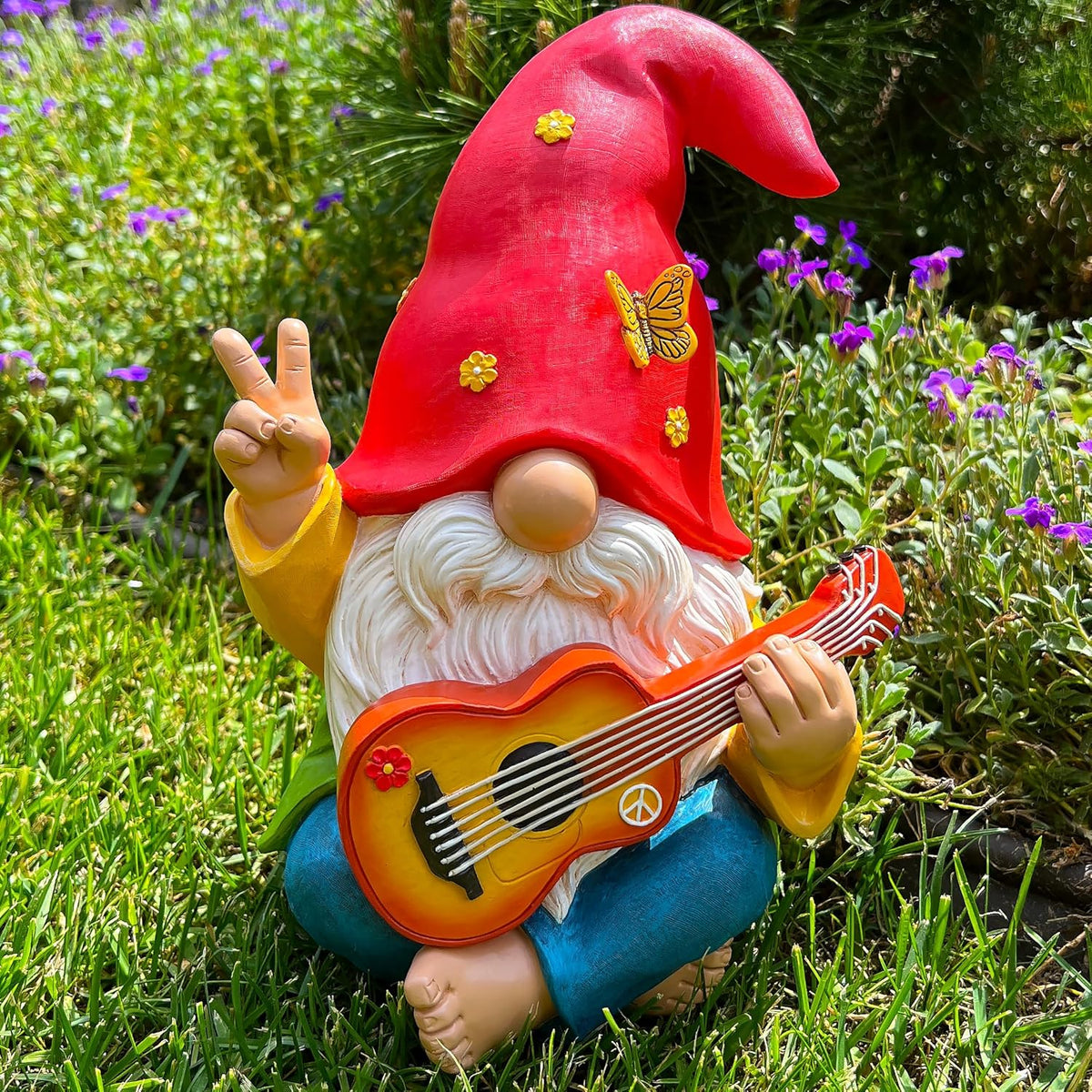 Mood Lab Garden Gnome - Funny Hippie Gnome Figurine - 9.25 Inch Tall Lawn Statue - for Outdoor or