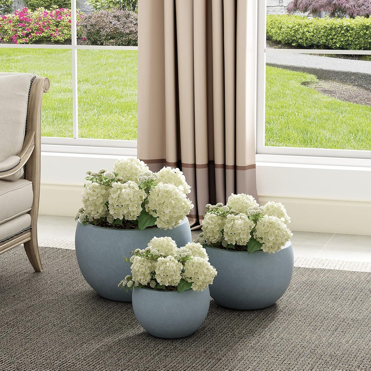 Kante 19.9",15.7",11.8" Dia Round Concrete Planter Set of 3, Outdoor/Indoor Large Bowl Plant Pots