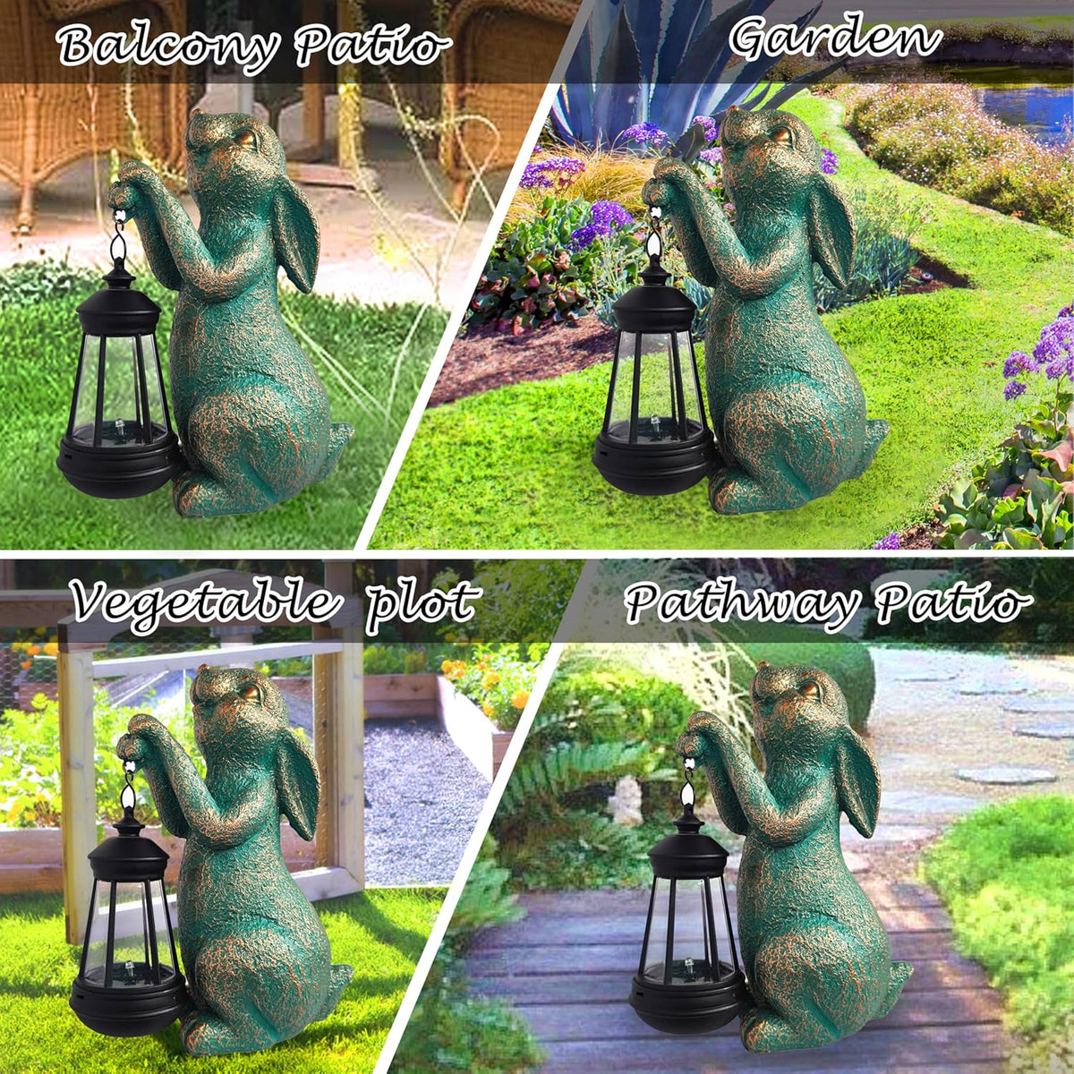 JOYBEE Garden Statues Rabbit with Solar Lantern Outdoor Decor-Rabbit Solar Figurines Lights