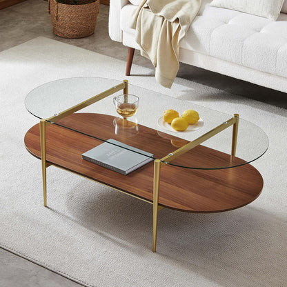 X-Large Oval Glass Coffee Table, Mid-Century Modern Design, L47 x W24 x H17 inch, for Living Room