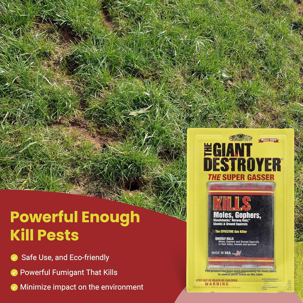 Giant Destroyer Smoke Bomb Gasser – Rodent & for Gophers, Moles, Groundhogs & Rats – 2 Pack (8