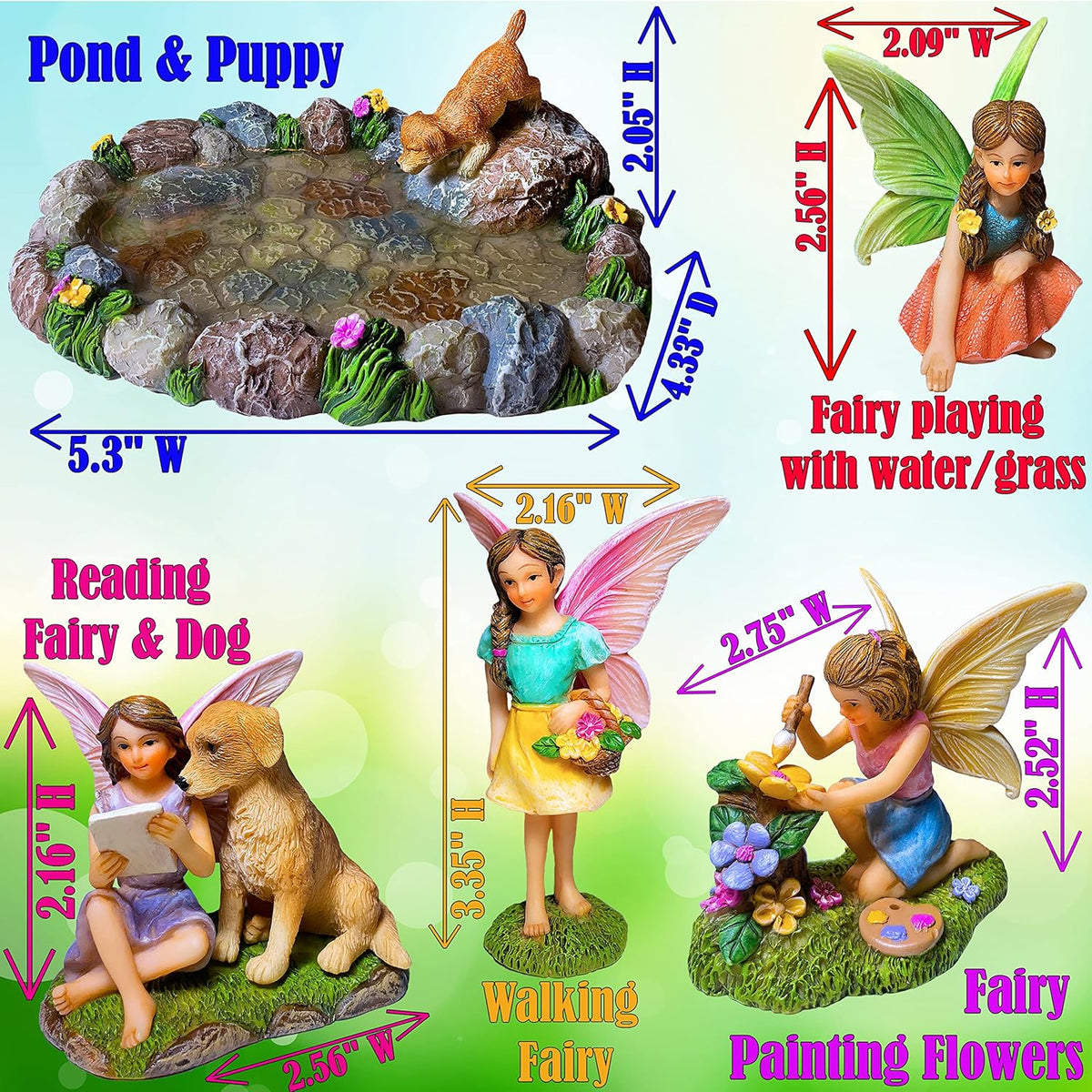 Mood Lab Fairy Garden Miniature Pond Kit - Figurines & Accessories Set of 5 pcs - Outdoor or House